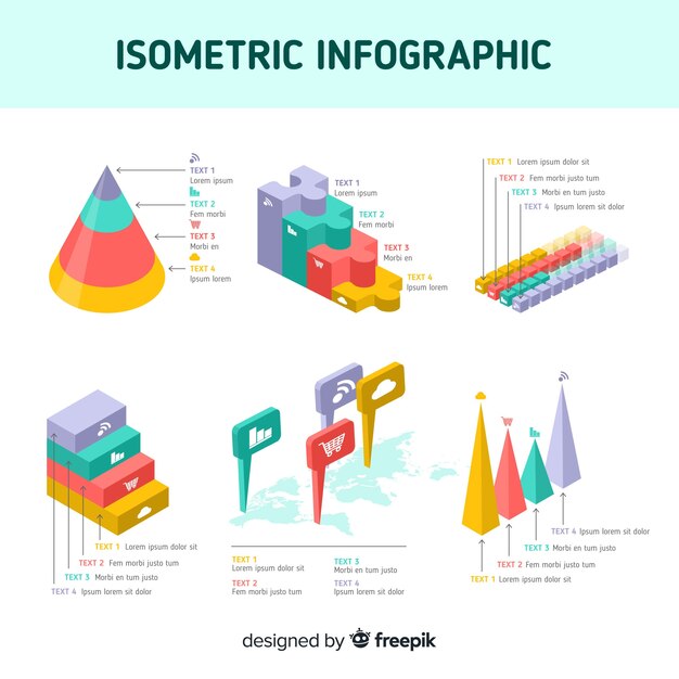 Muestra elementos infografía isométricos