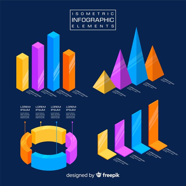 Muestra elementos infografía isométricos