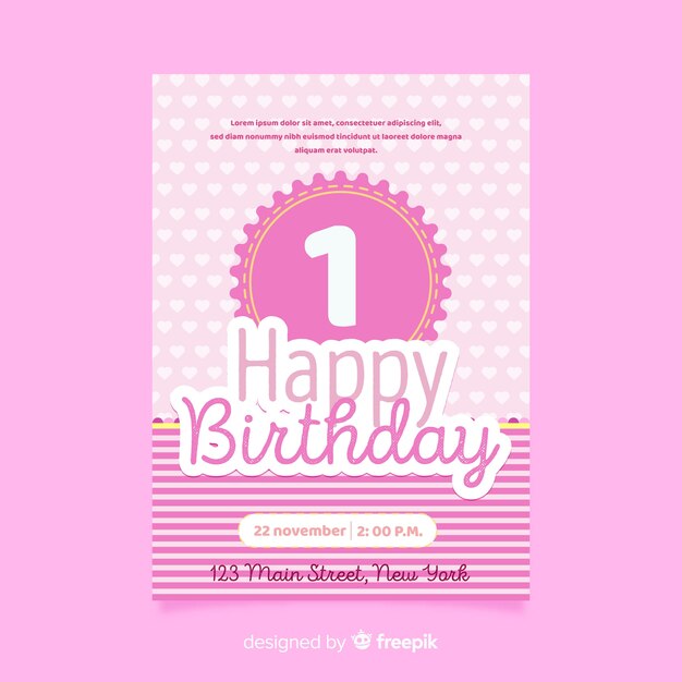 Muestra felicitación primer cumpleaños corazones
