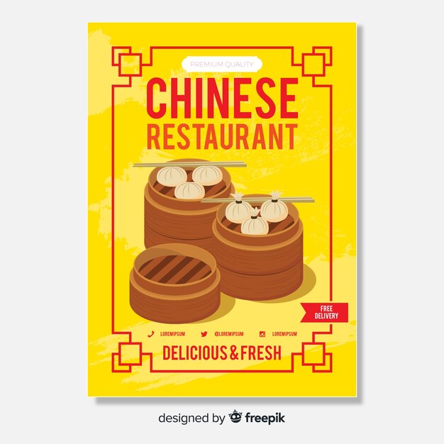 Muestra flyer comida china dumplings planos