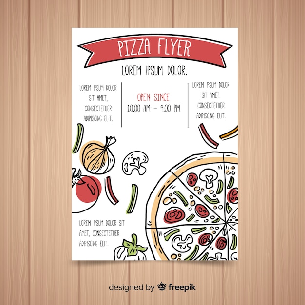 Vector gratuito muestra flyer pizza dibujado a mano