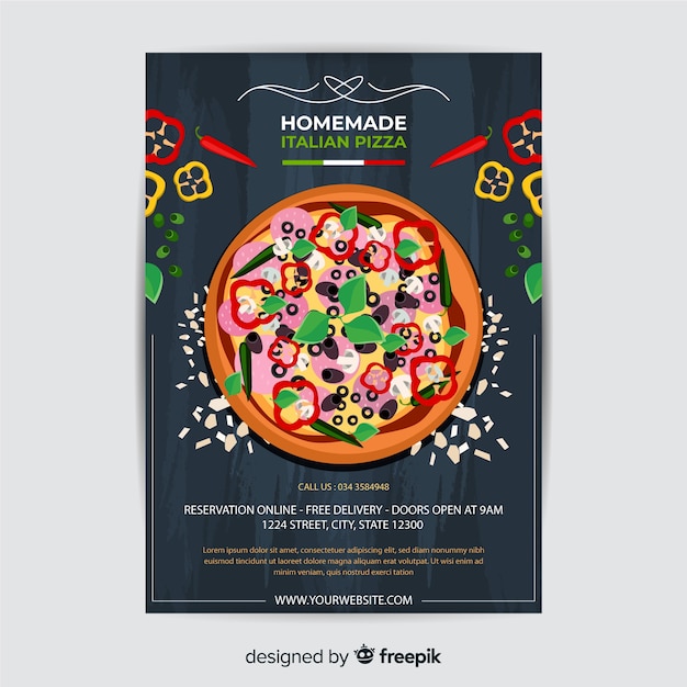 Vector gratuito muestra flyer pizza plano