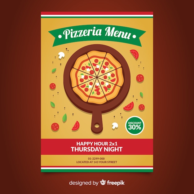 Vector gratuito muestra flyer pizza plano