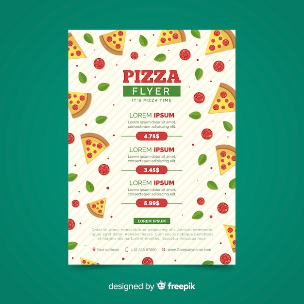 Vector gratuito muestra flyer pizza trozos planos