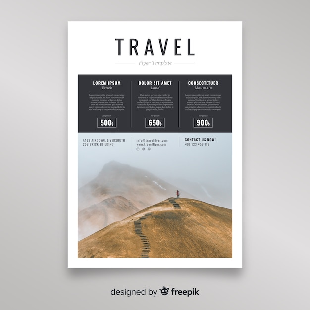 Muestra folleto viajes fotográfico vector gratuito