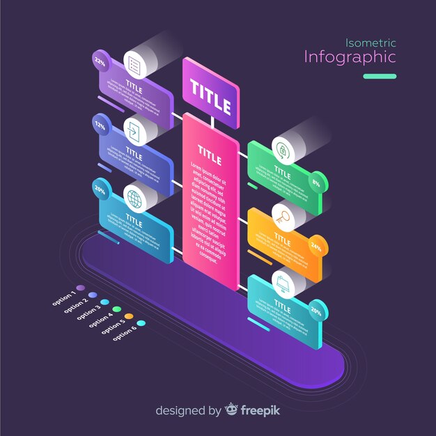 Muestra infografía colorida isométrica
