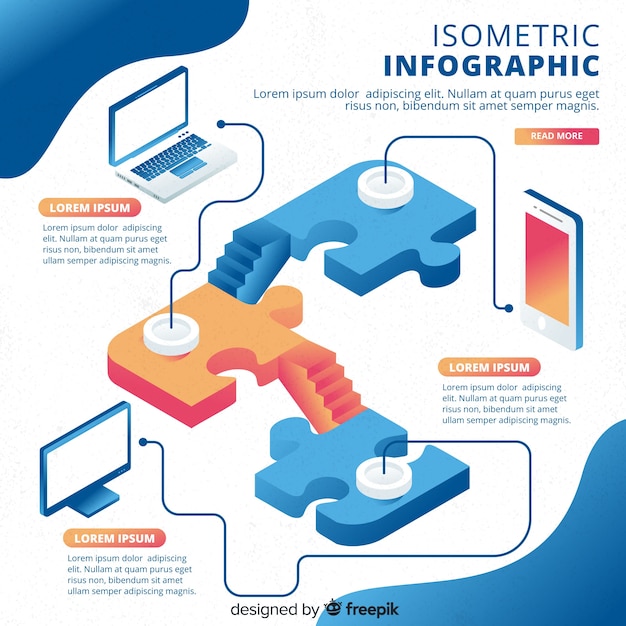 Muestra infografía colorida isométrica