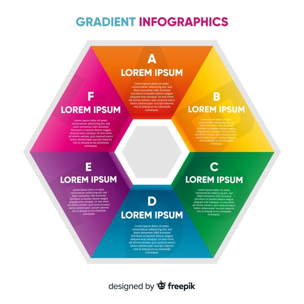 Muestra infografía hexágono plano