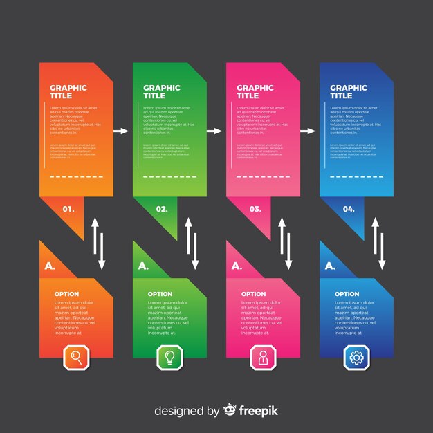 Muestra infografía por pasos plana