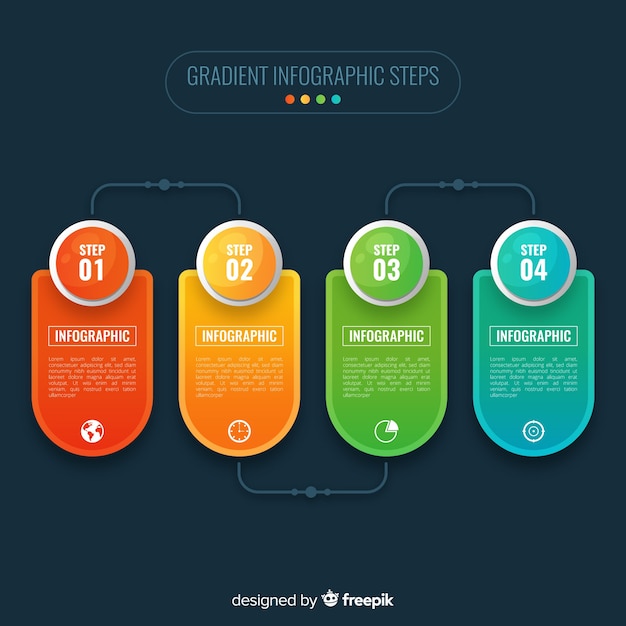 Muestra infografía por pasos plana