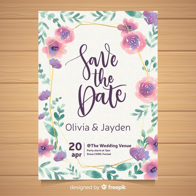 Muestra invitación boda floral acuarela
