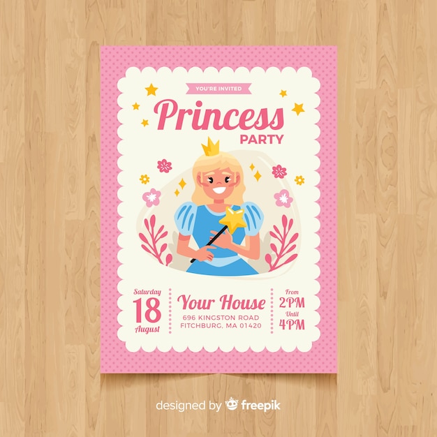 Muestra invitación fiesta de princesas dibujada a mano