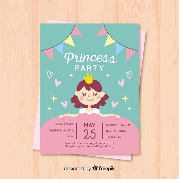 Muestra invitación fiesta de princesas dibujada a mano