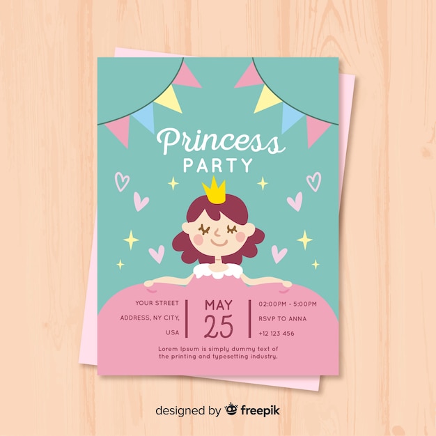 Muestra invitación fiesta de princesas dibujada a mano