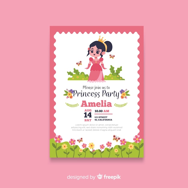 Vector gratuito muestra invitación fiesta de princesas dibujada a mano