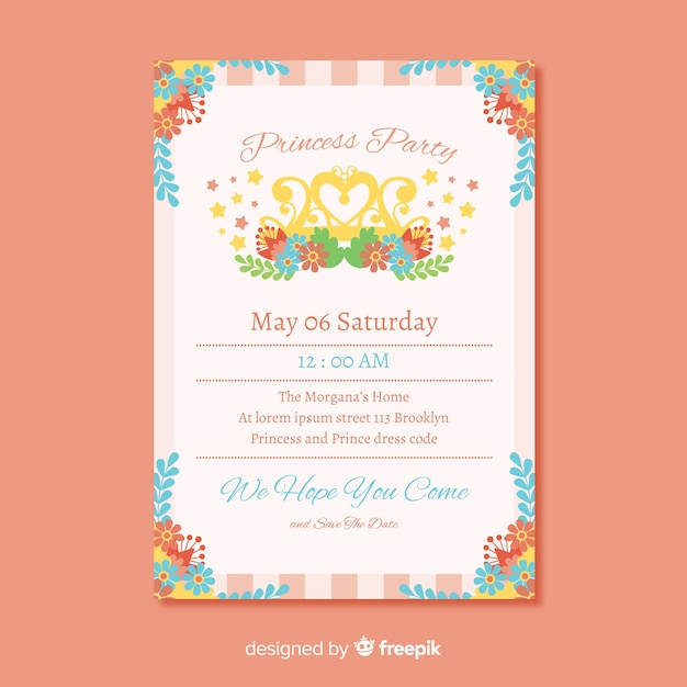 Vector gratuito muestra invitación fiesta de princesas flores coloridas