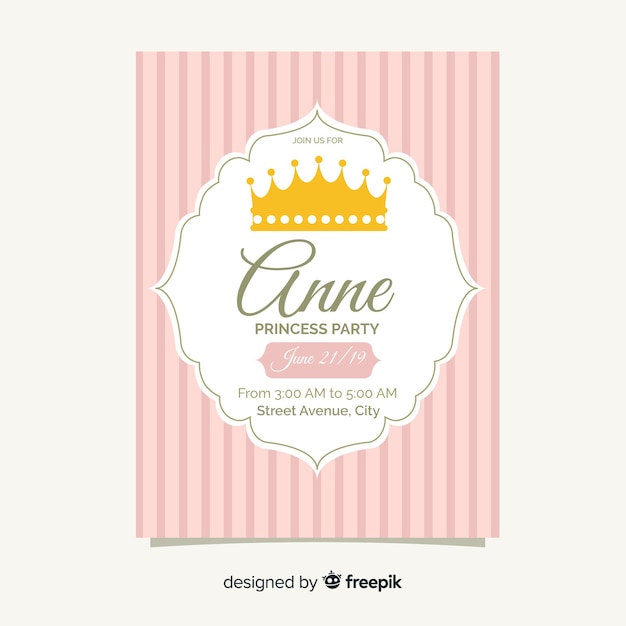 Muestra invitación fiesta de princesas plana