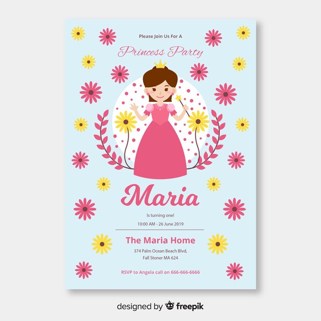 Muestra invitación fiesta de princesas plana
