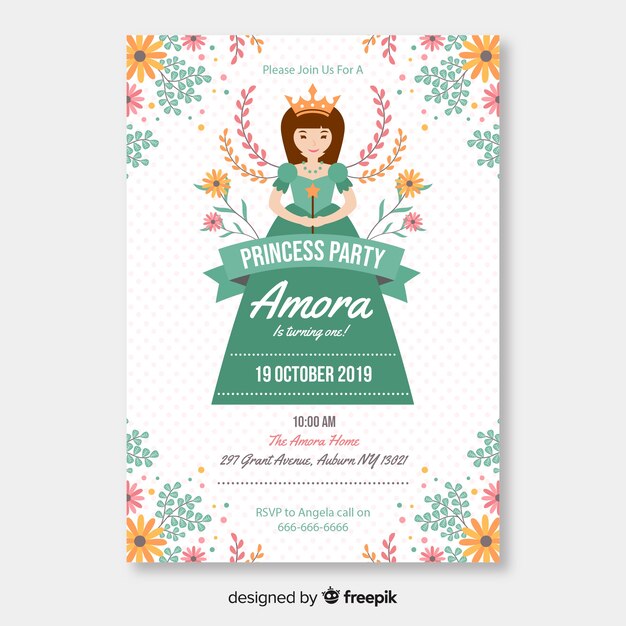 Muestra invitación fiesta de princesas plana