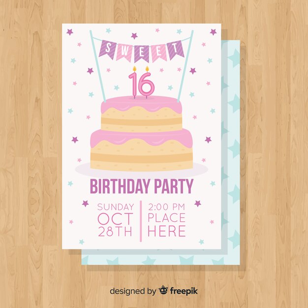Muestra invitación tarta estrellas dieciséis cumpleaños