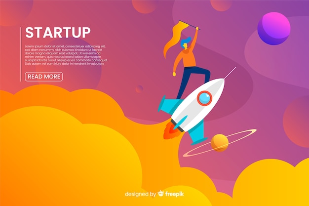 Vector gratuito muestra landing page con un cohete