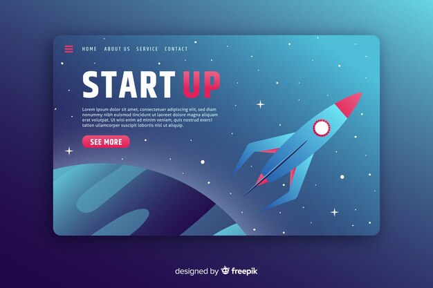 Muestra landing page con un cohete