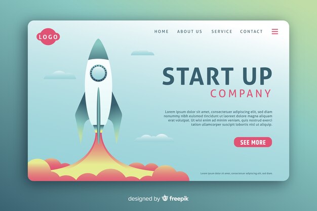 Muestra landing page con un cohete
