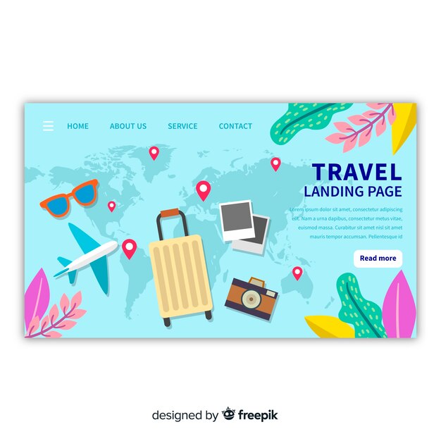 Muestra landing page plano de viajes