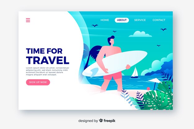 Muestra landing page plano de viajes