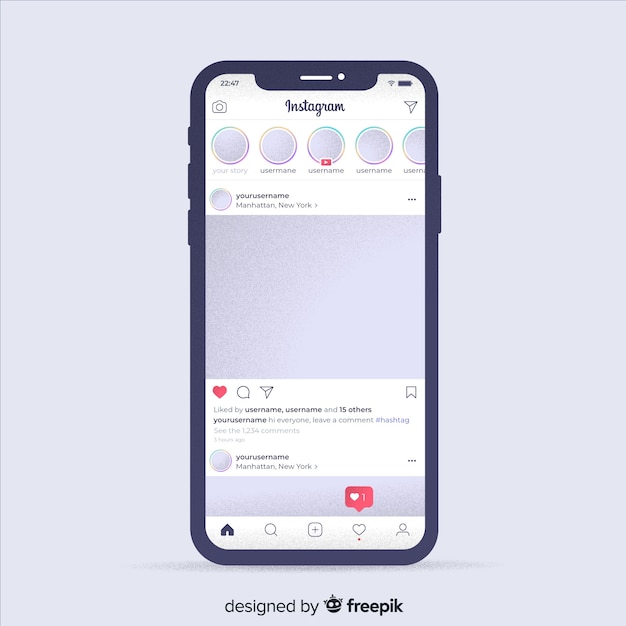 Vector gratuito muestra marco instagram realista en smartphone