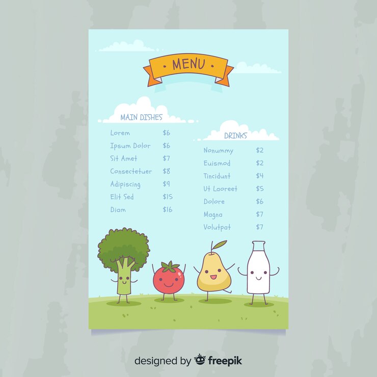 Vector gratuito muestra menú comida fresca