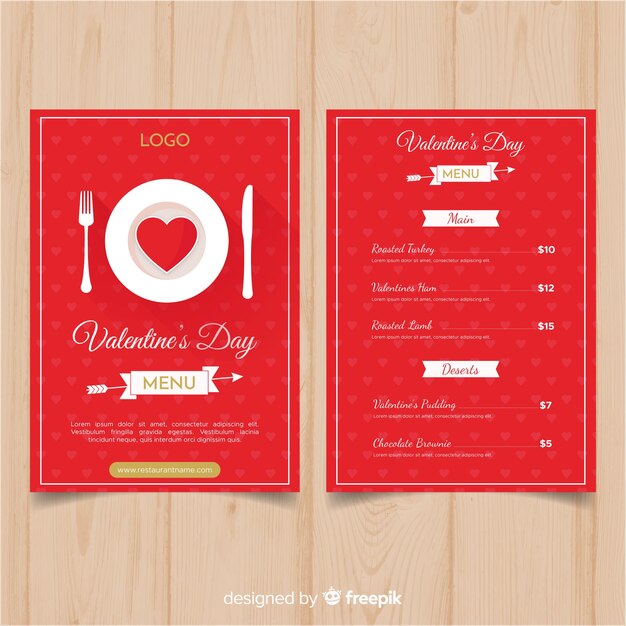 Muestra menú día de san valentín plato