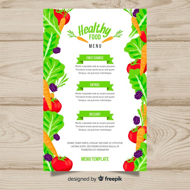 Muestra menú frutas y verduras frescas