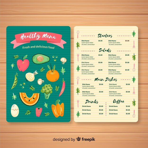 Muestra menú saludable colorido