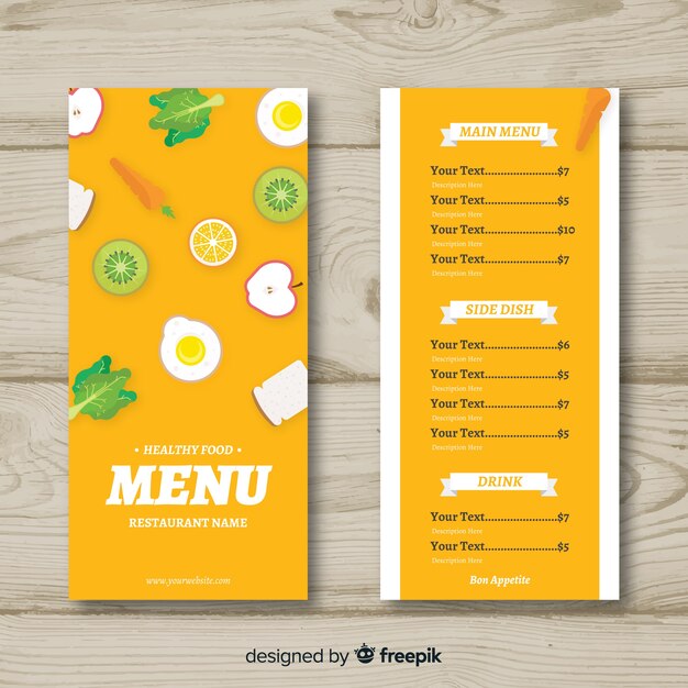 Muestra menú saludable comida plana