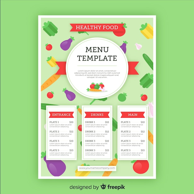 Muestra menú saludable plano