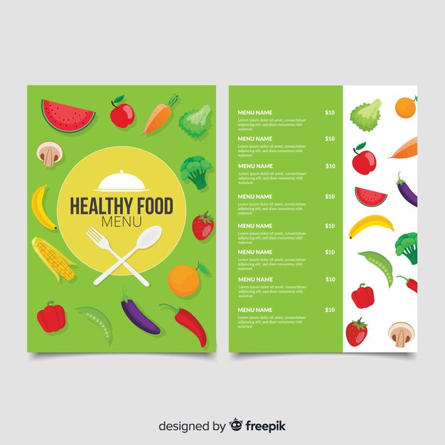 Muestra menú saludable plano