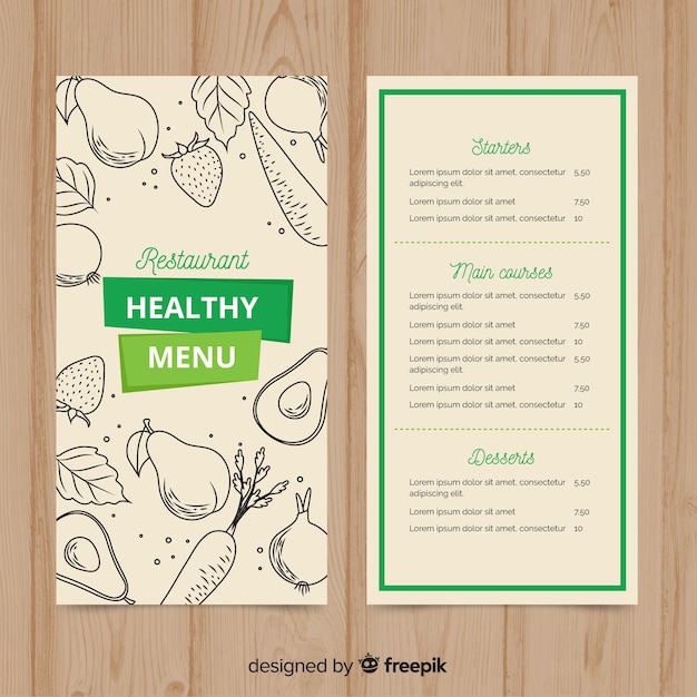 Muestra menú saludable plano