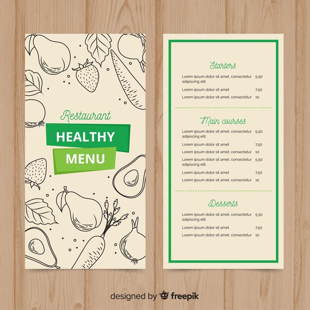 Muestra menú saludable plano