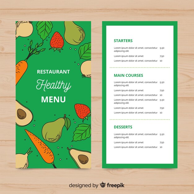 Muestra menú saludable plano