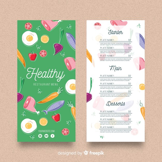 Muestra menú saludable plano