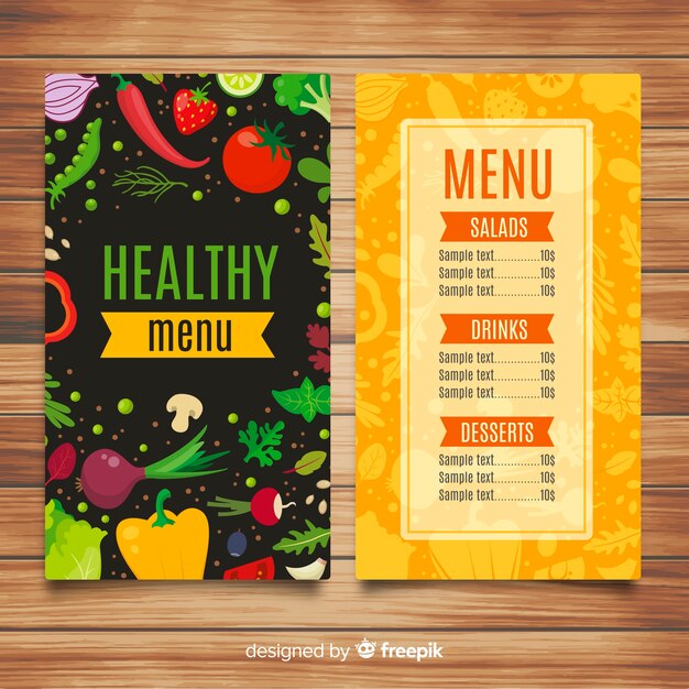 Muestra menú saludable plano