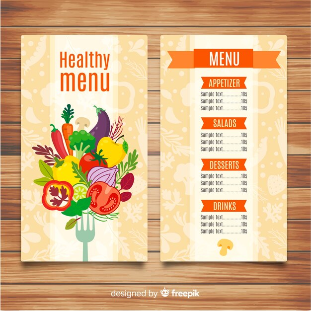 Muestra menú saludable plano