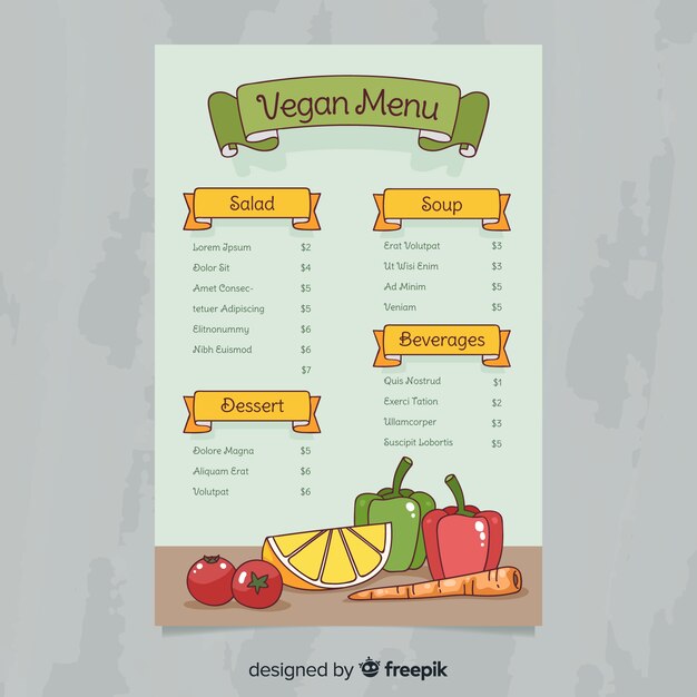 Muestra menú saludable vegano