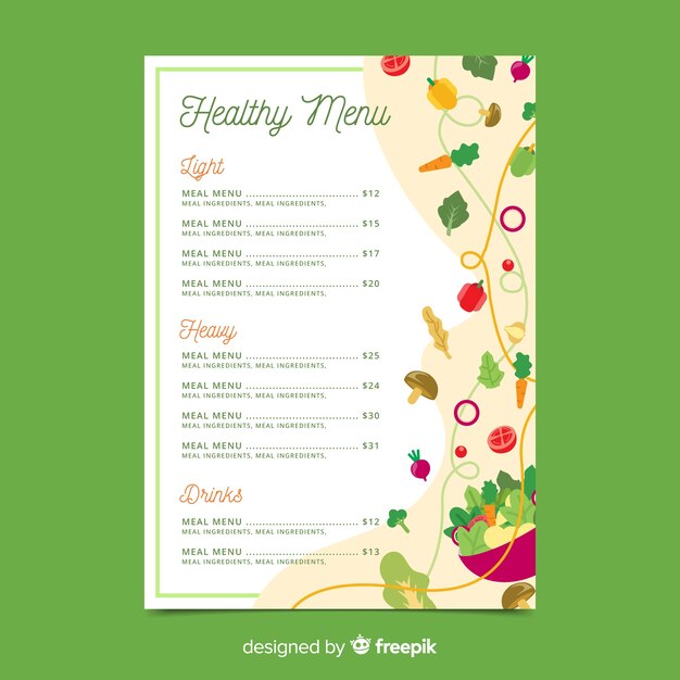 Muestra menú saludable verduras pequeñas