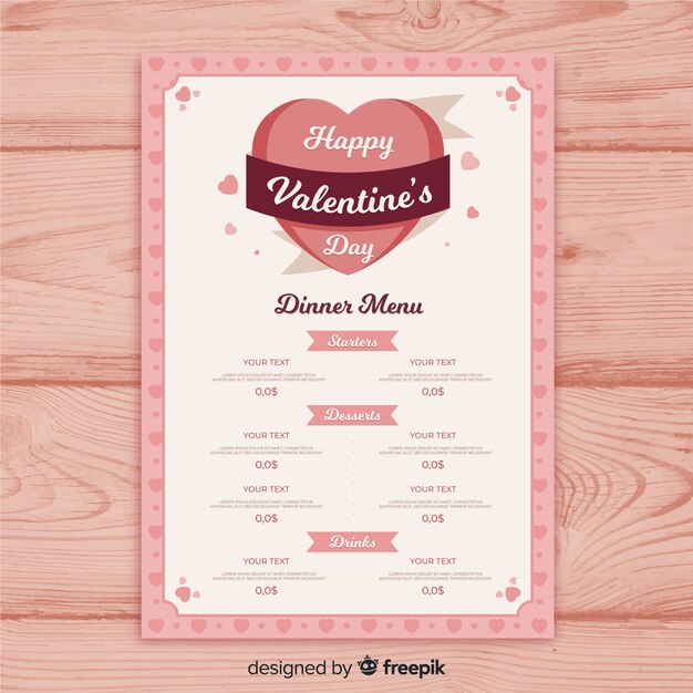 Muestra menú san valentín corazón grande