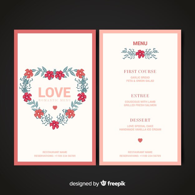 Muestra menú san valentín corona floral