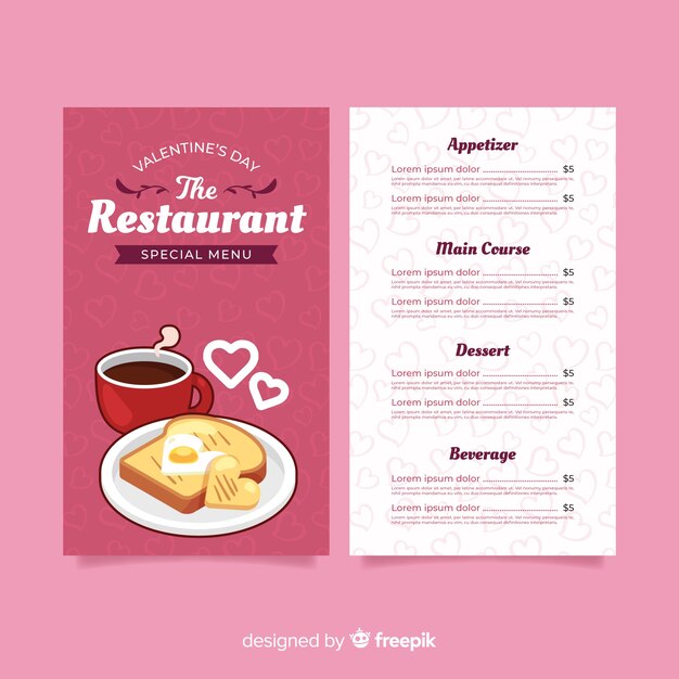 Muestra menú san valentín desayuno