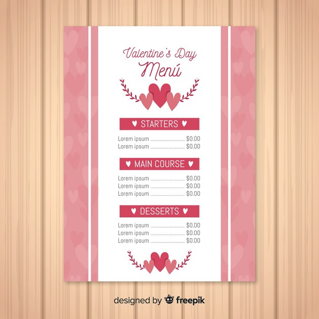 Muestra menú san valentín hojas