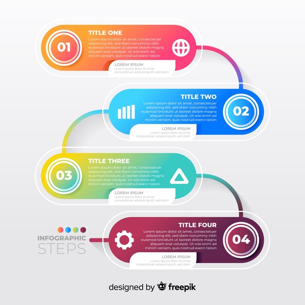 Muestra pasos infografía degradados